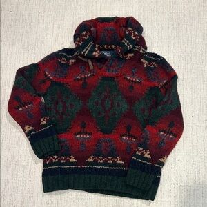 Ralph Lauren Hand Knit Wool Festive Red and Green Sweater